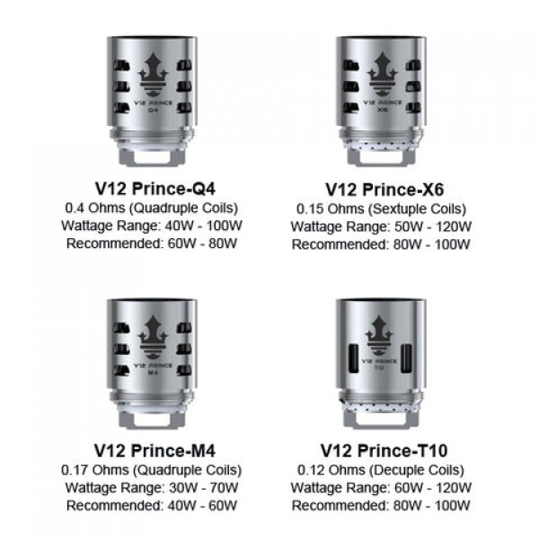 Smok TFV12 Prince Coils / (Q4, X6, T10, X6, X2 & Mesh) Atomizer Heads (3 Pack)