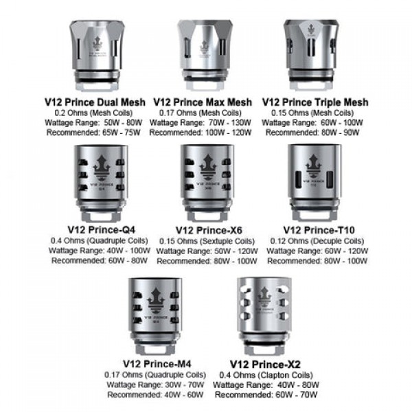 Smok TFV12 Prince Coils / (Q4, X6, T10, X6, X2 & Mesh) Atomizer Heads (3 Pack)